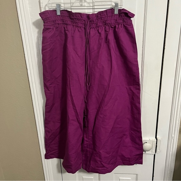 Anthropologie Linen Smocked High Rise Wide Leg Pants Purple LP Large Petite J - Picture 3 of 11